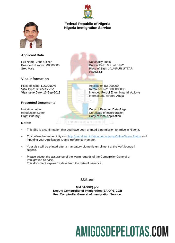 para download Visto E da Nigéria em modelo Word e PDF